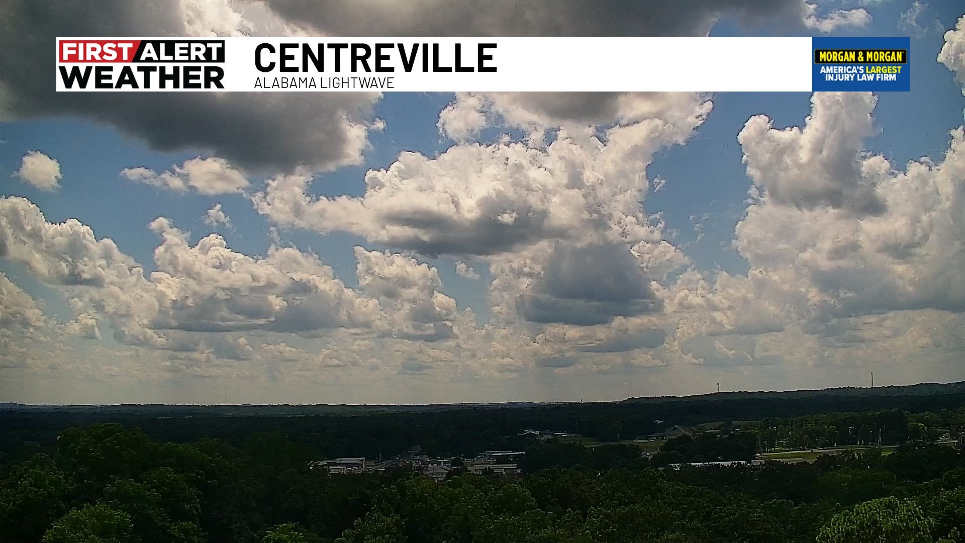 Live frame from the Alabama Lightwave tower camera looking over downtown Centreville, shared with WBRC FOX6 First Alert Weather.