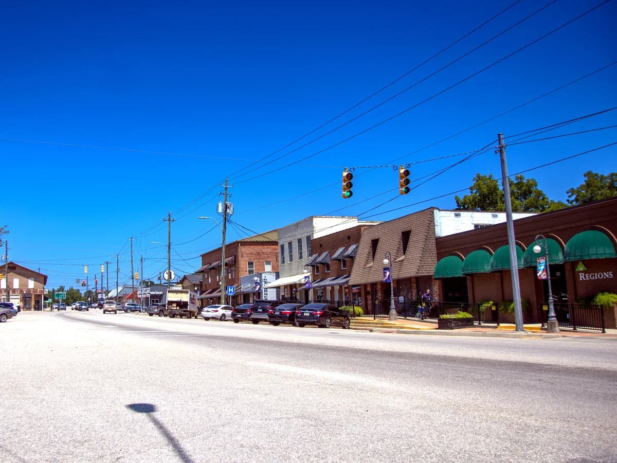 Downtown Butler, Alabama with the Smiley Face water tower in view