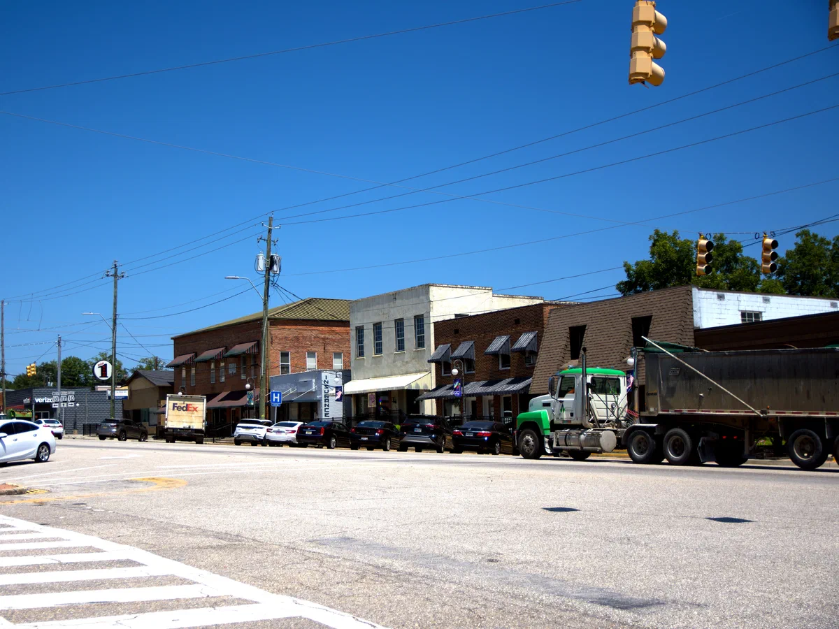 Downtown Butler, Alabama storefronts along the main road