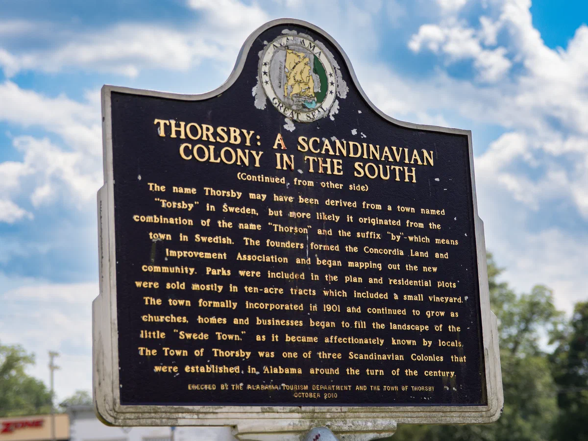 Thorsby's Scandinavian historical marker in Chilton County, Alabama